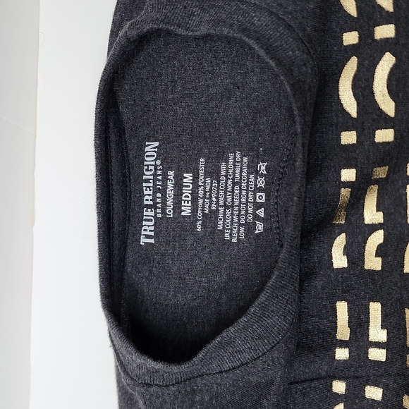 TRUE RELIGION DARK GREY WITH GOLD LOGO TEE SHIRT - Picture 5 of 8